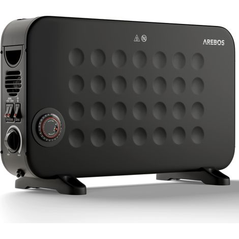 AREBOS Tragbarer Konvektor 2000 W Heizgerät Heizkörper Heizung Elektro-Heizer Schwarz