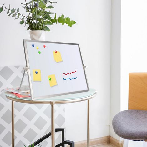 Tableau blanc magnétique rotatif double face avec support, cadre en aluminium, organiseur de bureau, liste de tâches, tableau de rappels pour l'école des enfants ou le bureau à domicile (1/5)