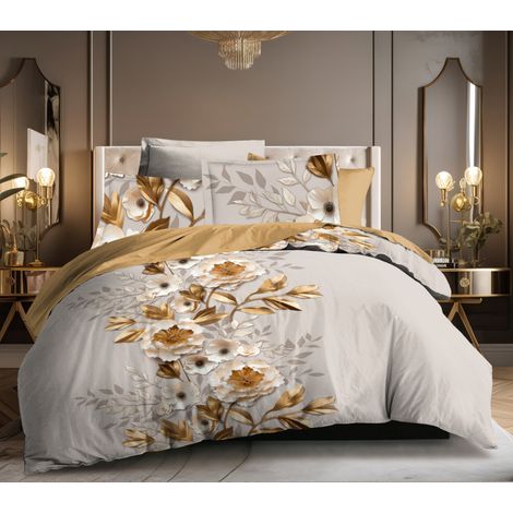 Parure de draps 4P "Louna" lit 140 x 190 Or Igami Coton Pur