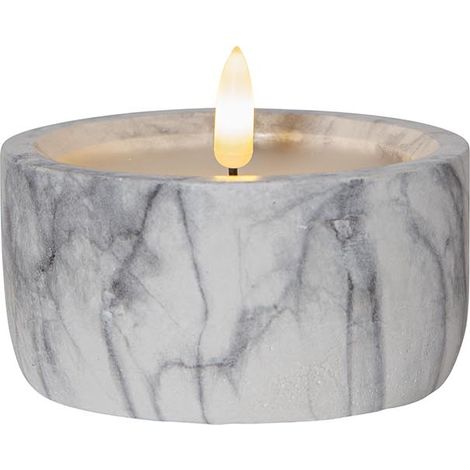 Star Trading Bougie Flamme Marble, bougie ronde, design Mamor, LED, minuterie, blanc chaud, 7,5 cm (1/4)