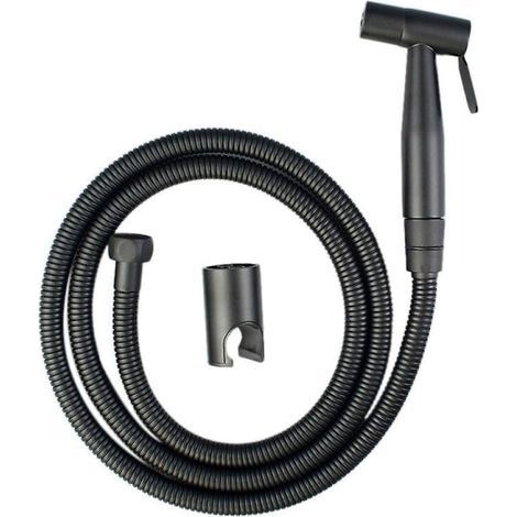 Ensemble de douchette de toilette à main en acier inoxydable noir avec flexible pour mur de douche ou toilettes WELLNGS (1/5)