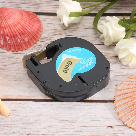 Compatible avec les rubans d'étiquettes Dymo, Easy Sticker, étiquettes autocollantes Delta, fond doré 12 mm avec lettrage noir (1/5)