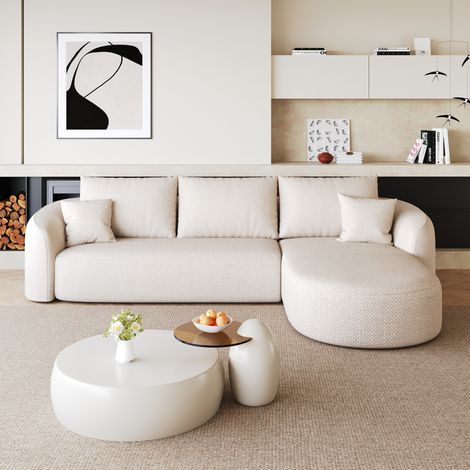 Sofá modular de esquina 266 cm blanco en tela chenilla sin montaje (1/5)