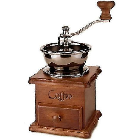Moulin à café manuel style vintage antique en bois, moulin à café classique à manivelle (1/5)