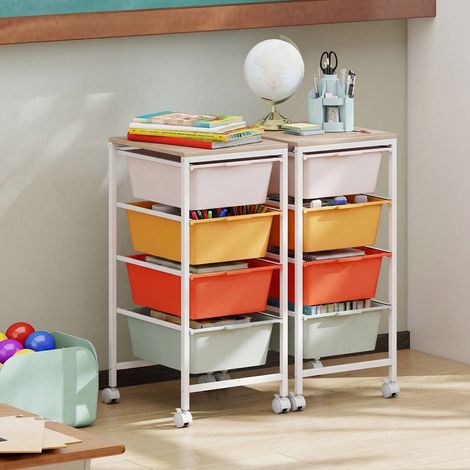4-Drawer Rolling Storage Cart with Wooden Top and Lockable Wheels (1/5)