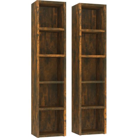 Lot de 2 Étagères de Rangement pour CD/DVD, Armoire à CD Montage facile, Chêne fumé 21x16x93,5 cm Bois d'ingénierie OIB3805E (1/5)