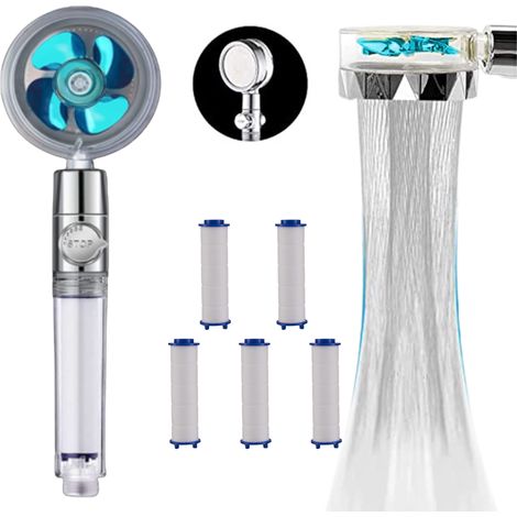 PACK Handbrause + 5 Nachfüllfilter SAVEWATER POWER - VENTEO - Duschkopf mit Hochdruckpropeller - Wassersparend und filternd - Leistungsregulierung dank Stopp-Schalter - Gelenkkopf - Mehrere Farben erh