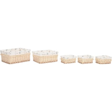 Panier de rangement en osier et coton naturel style shabby chic - Naturel osier et coton écru floral (1/4)