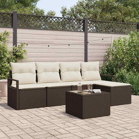 Sofa Set mit Kissen 6 pcs Braun Poly Rattan (1/5)