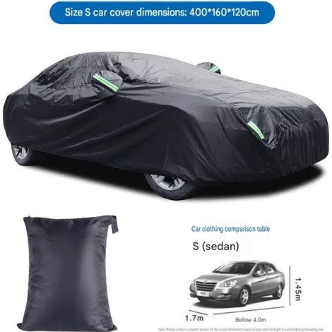 Autoabdeckung, schwarz 190T, silberfarbenes Gewebe, Schutz vor Staub, Regen und Sonne, Schutzhülle fürs Auto (Größe S) (1/5)