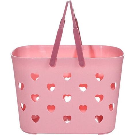 Panier de rangement en plastique avec poignées, portable, pour douche, salle de bain, cuisine, chambre d'étudiant et chambre à coucher, rose (1/5)
