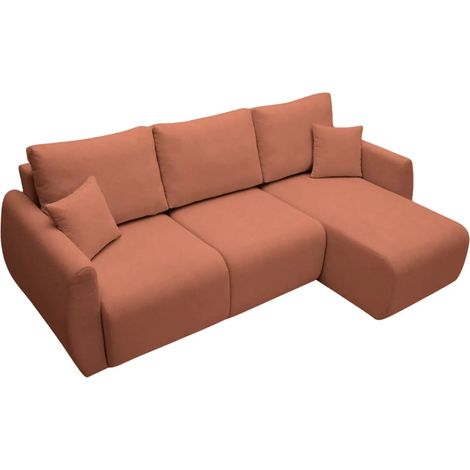 HERA - Canapé d'angle convertible tissu doux 3 places - Terracotta