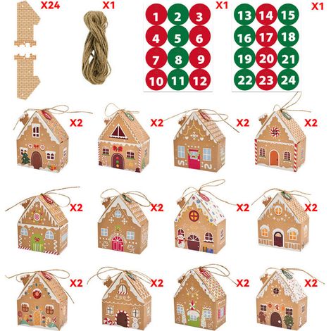 Calendario dell'Avvento fai da te vuoto, 24 scatole riutilizzabili in carta kraft per calendario dell'Avvento per decorazioni per la casa, regalo da parete fai da te, decorazione per albero di Natale