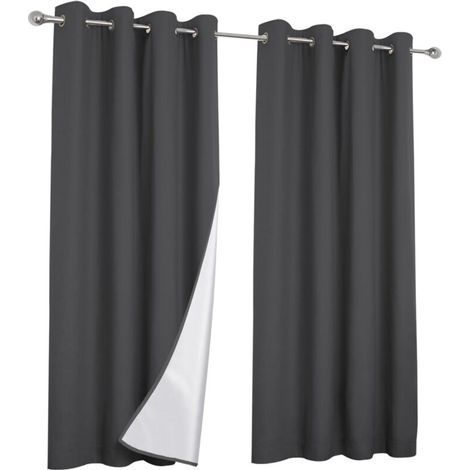 Lot de 2 rideaux thermiques gris anthracite 135x240 cm – Doublure argentée pour isolation thermique – 8 œillets ronds pour installation facile (1/4)
