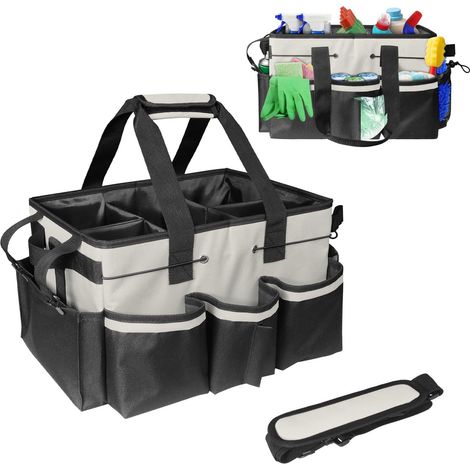 Sac de Nettoyage PortableBretelles et séparation Amovible Organiseur d'outils pour nettoyeurs Femmes ménage Blanc