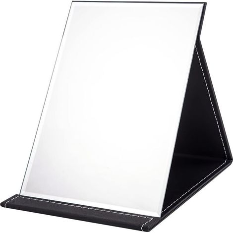 Miroir Pliant Portable 1712 cm, Miroir de Maquillage Compact Super HD, Miroir de Voyage en Cuir PU Noir, Miroir de Vanité Autoportant, Miroir de Bureau Pliant