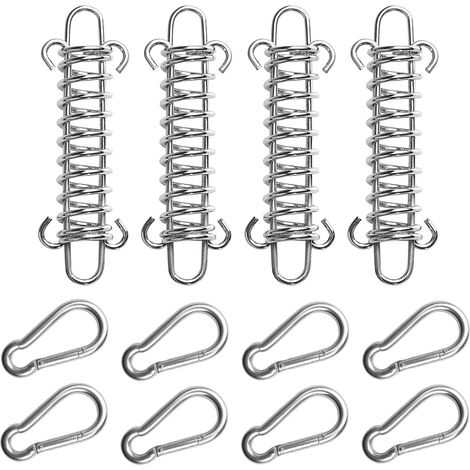 BEBUSINGOTO Set mit 4 Spannfedern für Sonnensegel inklusive 8 Karabinerhaken, Befestigungsmaterial aus Edelstahl, Seilspanner mit Haken für eine stabile Montage (1/5)