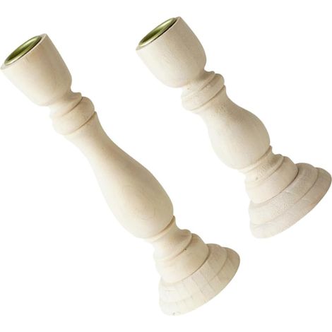 Bougeoirs Style Nordique Vintage Texture Lisse et Fond Épaissi Lot de 2 en Bois Blanc pour Décoration de Chambre ou Fête Élégante (1/5)