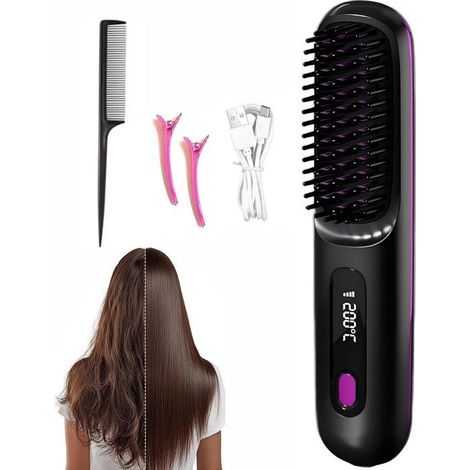 Lisseur à cheveux - Lisseur à cheveux sans fil - Fer à friser - Compact et facile à transporter - Avec écran LED - Protection