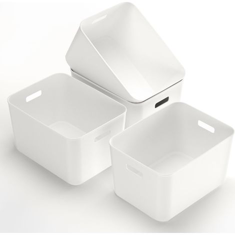 17L4 Panier de Rangement, Boîte de Rangement Ouverte en Plastique, Conteneurs pour Étagères, Organisateurs avec Poignées pour Bureau, Comptoirs, Armoires, PP, Blanc, 17L-Lot de 4 (352720cm) (1/5)