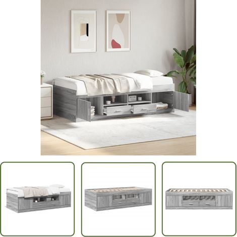 The Living Store Lit de jour avec tiroirs sans matelas sonoma gris 90x200 cm - Lit De Jour - Canapé-lit - Lit Invité - Lit Pliable - Meuble Multifonctionnel (1/5)