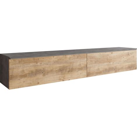 Mueble TV Scientia I, Madera gris + Castaña, Número de puertas: 2, Número de cajones: 0, 180x30x33cm