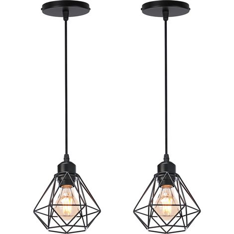 2X Lámpara De Techo Industrial De Diamante Lámparas De Colgar De Metal Vintage Negro Lámpara De Araña Retro Para Dormitorio Interior Bar Interior