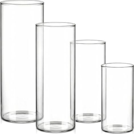 Set de 4 Vases Cylindriques en Verre Transparent – Bougeoirs Modernes Polyvalents, Porte-Bougie et Vase à Fleurs, Décoration de Table pour Mariage, Fête, Salon, Bureau, Centre de Table (1/5)