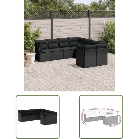 The Living Store 8-tlg. Garten-Sofagarnitur mit Kissen Schwarz Poly Rattan - Gartensofas - Outdoor Möbel - Gartenmöbelset - Lounge Set - Rattan Sofa (1/3)