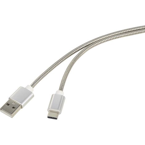 Renkforce USB-Kabel  USB 2.0 USB-A Stecker, USB-C® Stecker 0.50 m Silber Kabelmantel aus rostfreiem (1/5)