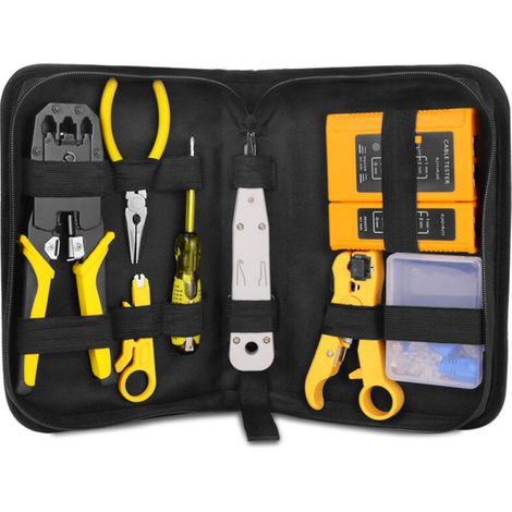 Kit d'outils de réparation de réseau RJ45 RJ11 RJ12 Handskit avec testeur de câble, pince à ressort, outil de sertissage, pince à sertir (1/5)