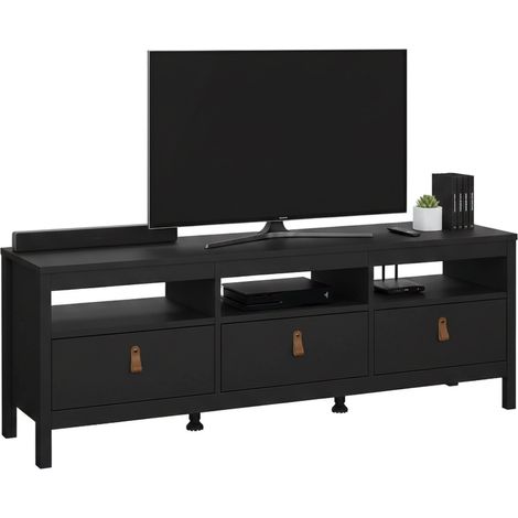 Dmora - Fernsehschrank Liliane, Ständer für Wohnzimmerfernseher, Niedriges Wohnzimmer-Sideboard, TV-Ständerbasis, 151x38 h54 cm, Schwarz