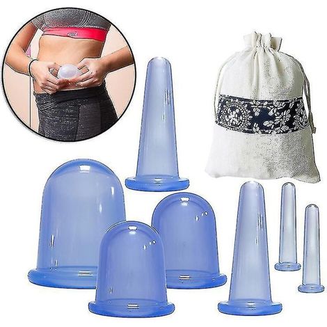 7-teiliges Silikon-Schröpfset für die chinesische Akupunkturpunktmassage mittels Vakuumsaugtechnik, inklusive Aufbewahrungsbeutel für die Muskeln (rosa) (1/5)