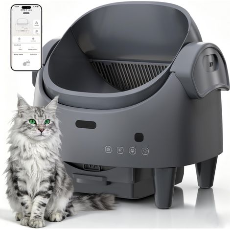 Litière pour Chats autonettoyante Grande 13 l avec Design Ouvert et capteurs de sécurité Contrôle par Application et Mode Automatique pour Maisons avec Plusieurs Chats Gris Froid (1/5)