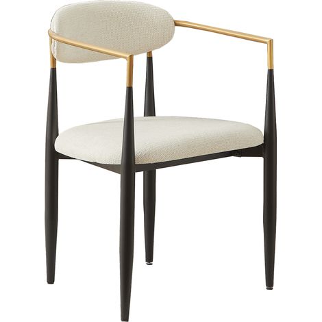 Juego de 2 sillas de comedor beige con estructura metálica negra y detalles dorados (1/5)