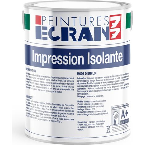 Impression isolante pour murs – Bloque taches, peinture fixante – Rendement 10-12 m²/L – Séchage 1h, recouvrable 4h