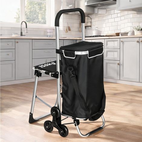 Chariot de courses 40 L Oxford aluminium 3 roues avec siège (1/5)