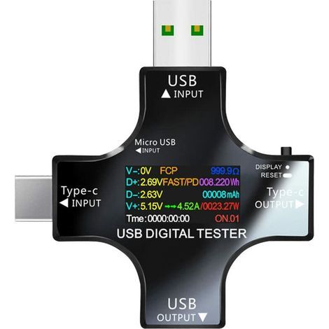 USB Tester USB C Multimeter Current and Voltage Meter 3.3-30V 0-5.1A Tester 2 in 1 Voltmeter Ammeter Capacity Power Supply Wattmeter Charger Detector (1/5)