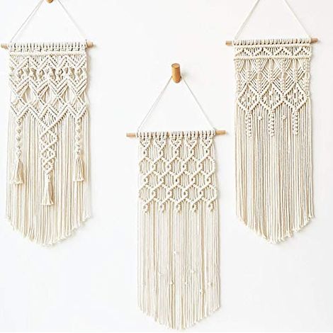 Juego de 3 tapices de macramé bohemios para pared – Decoración del hogar hecha a mano, estilo étnico para dormitorio y sala de estar.