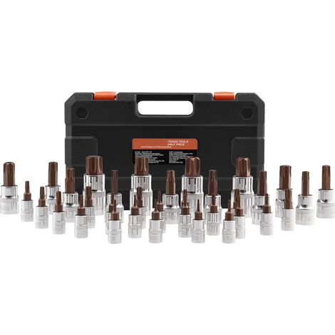 Mophorn 34-teiliger Torx-Bit-Steckschlüsselsatz, T6-T70, massiver Stern und manipulationssicher, S2- und Cr-V-Stahl, 1/4-Zoll-, 3/8-Zoll- und 1/2-Zoll-Antriebe, mit Aufbewahrungskoffer, Handgebrauch