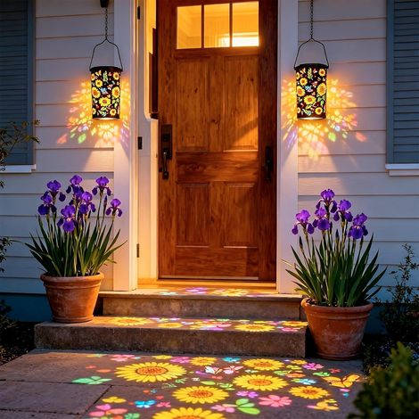 Solarlaternen, Metall, IP65, Sonnenblumen-LED, für Garten, Balkon oder Terrasse (1/5)
