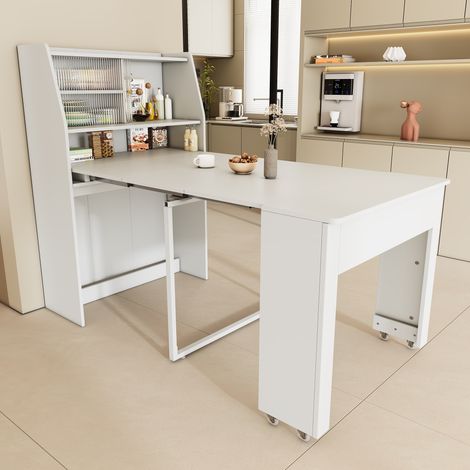 Modernluxe – Buffet meuble bar escamotable 140-180 cm – Compartiments de rangement – Design moderne – Panneaux de particules, métal, verre – Assemblage rapide (1/5)