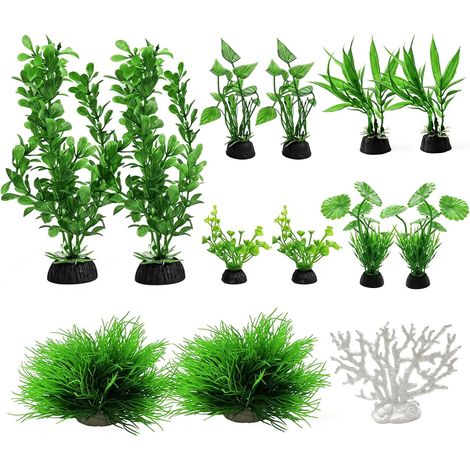 Lot de 13 Plante Aquarium Artificielle, 20cm, Deco Aquarium Verte (1/5)
