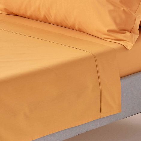HOMESCAPES Drap plat uni 100% coton égyptien 200 fils coloris Jaune Moutarde 240 x 300 cm (1/5)