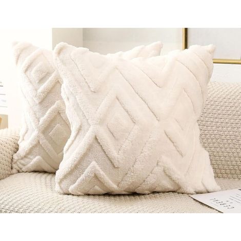Taie d'oreiller beige à carreaux doux, style bohème - convient pour le salon, la chambre, etc. - Lot de 2, 45×45cm (1/5)