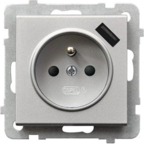 Ospel Sonata enchufe eléctrico plateado con puerto USB 2,1A