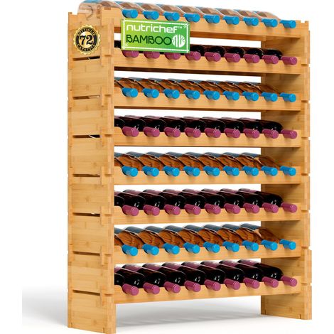 NutriChef Cantinetta Vino 72 Bottiglie, 8 Ripiani, 85 x 25 x 107 Centimetri, Scaffale Autoportante in Legno di Bambù Naturale per Cucina e Cantina (1/5)
