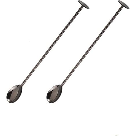 Lot de 2 cuillères à cocktail en acier inoxydable, manche spiralé de 28 cm, noir. (1/5)