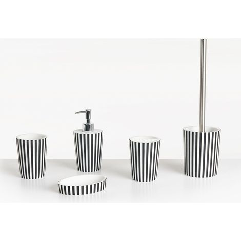 Ensemble d'Accessoires de Salle de Bain 5 Pièces Distributeur de Savon Brosse de Toilette Noir et Blanc Lircay (1/5)