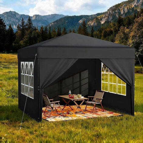Tonnelle pliante 2.5x2.5m Anthracite Imperméable avec parois latérales & réglage en hauteur (1/5)